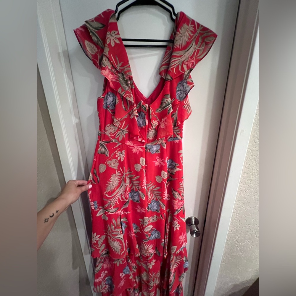 Wayf Red Floral High Low Dress